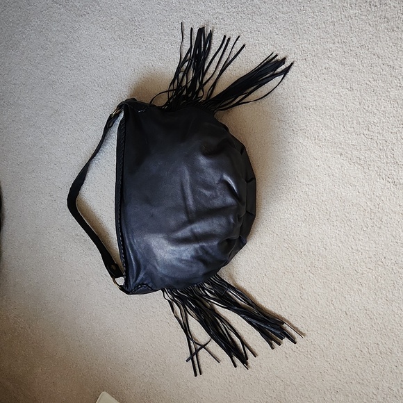 PATRICIA NASH Navy Blue Leather Fringe Shoulder Bag - Picture 2 of 16